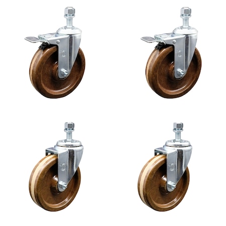 Service Caster 5 Inch SS High Temp Phenolic 1/2 Inch Threaded Stem Caster Total Lock Brake, 2PK SCC-SSTSTTL20S514-PHSHT-121315-2-S2